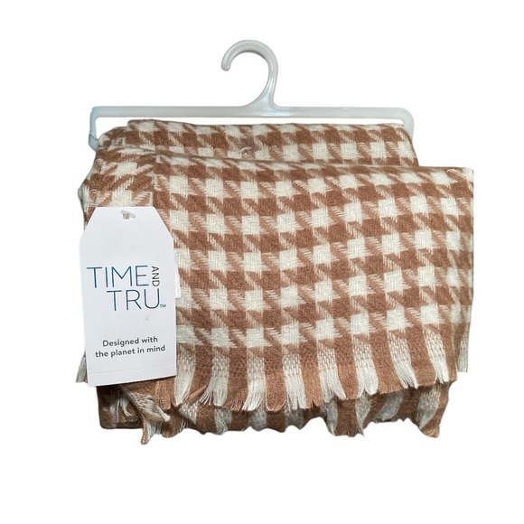 Time And Tru Brown Strip Houndstooth Blanket Wrap - Picture 7 of 10